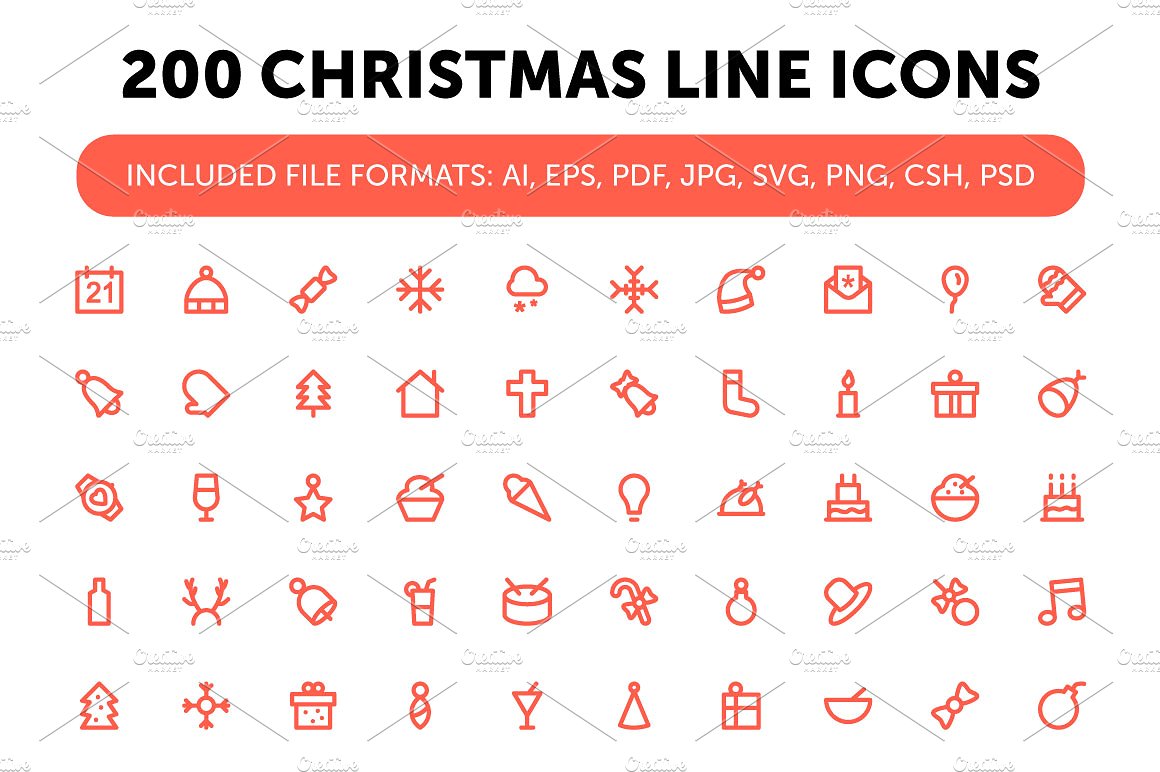 200 Christmas Line Icons