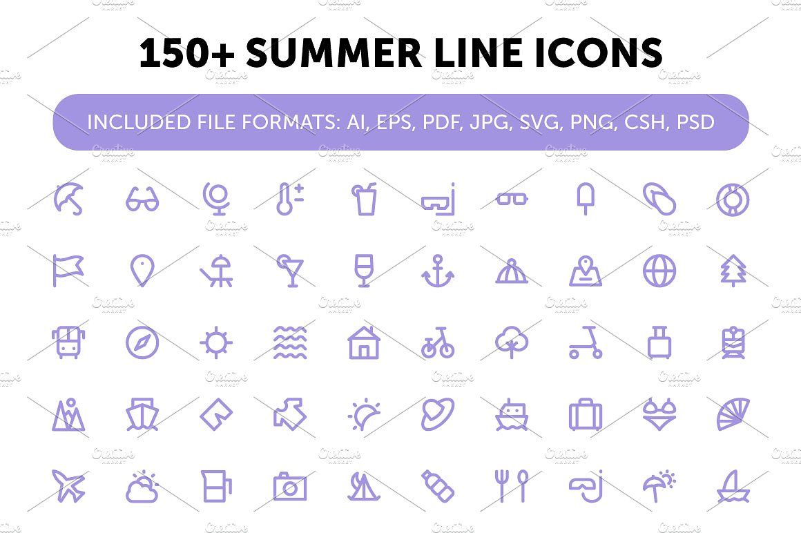 150 Summer Line Icons