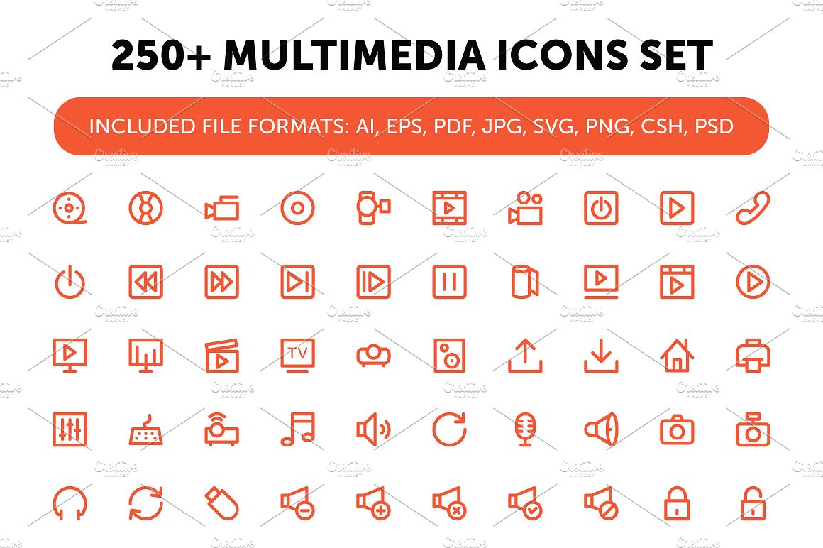 250 Multimedia Icons Set