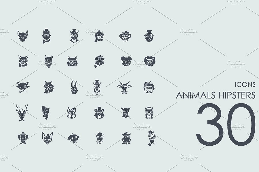 30 Animals Hipsters icons