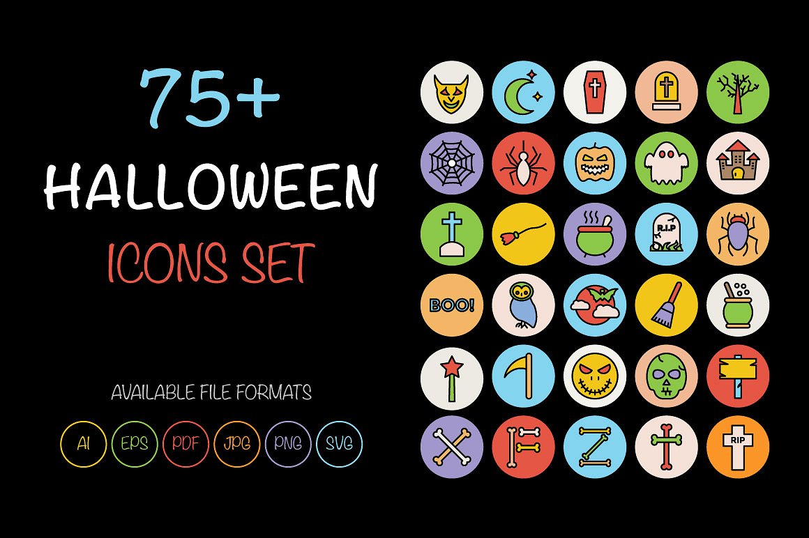 75 Halloween Icons Set