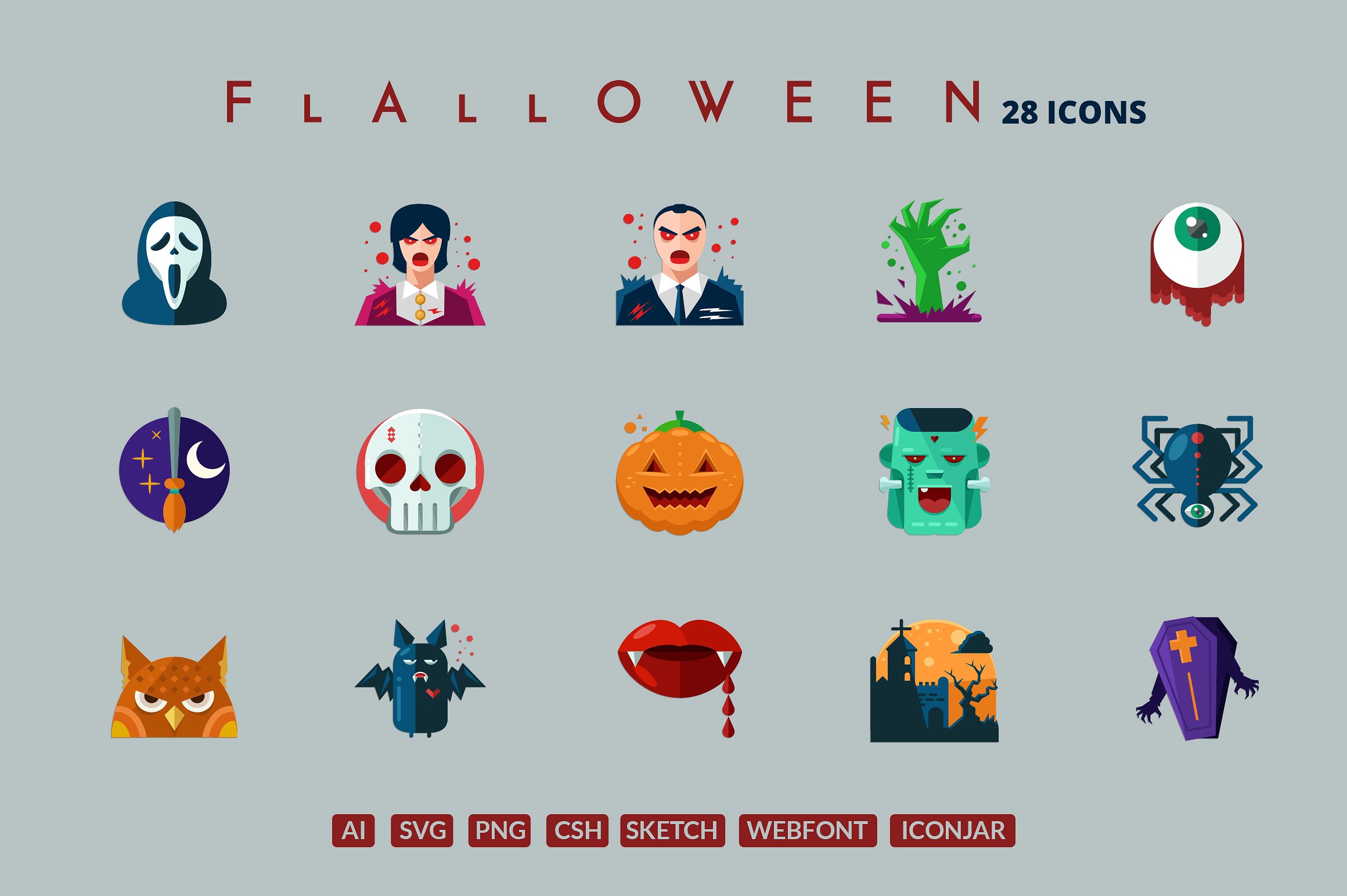 29 Flat Detailed Halloween Ico