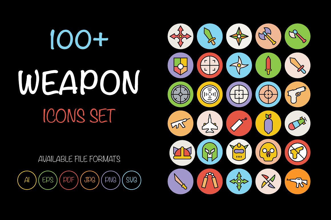 100 Weapon Icons Set