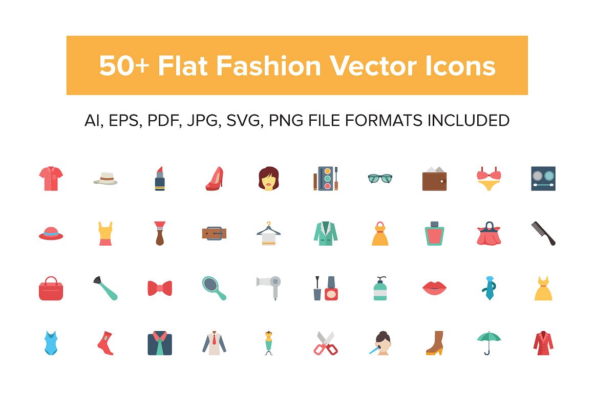 50 Flat Fashion Vector Icons