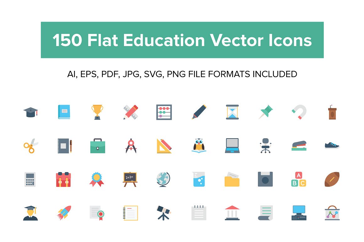 150 Flat Education Vector Icon