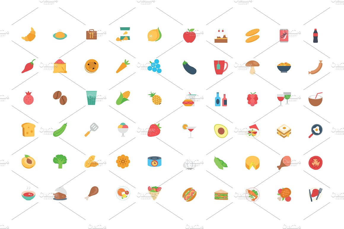 125 Flat Food Vector Icons