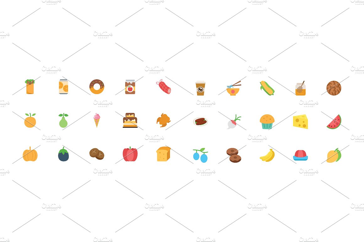 125 Flat Food Vector Icons