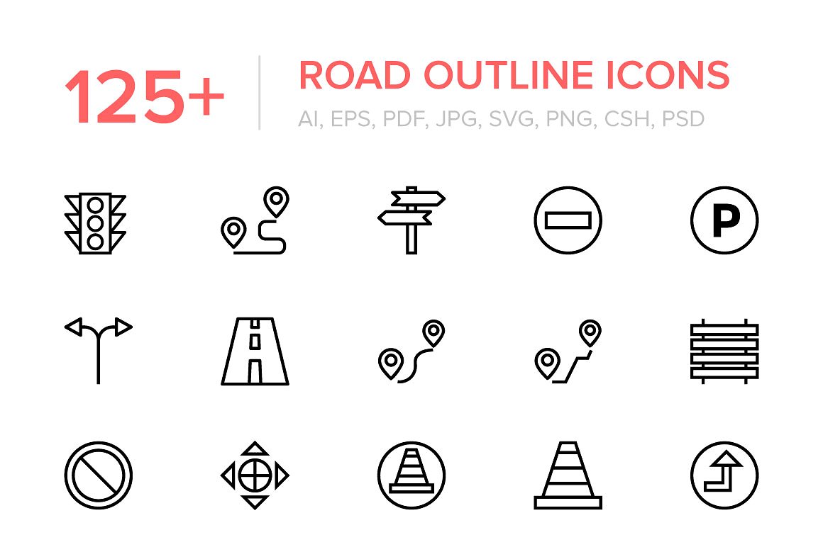 125 Road Outline Vector Icons