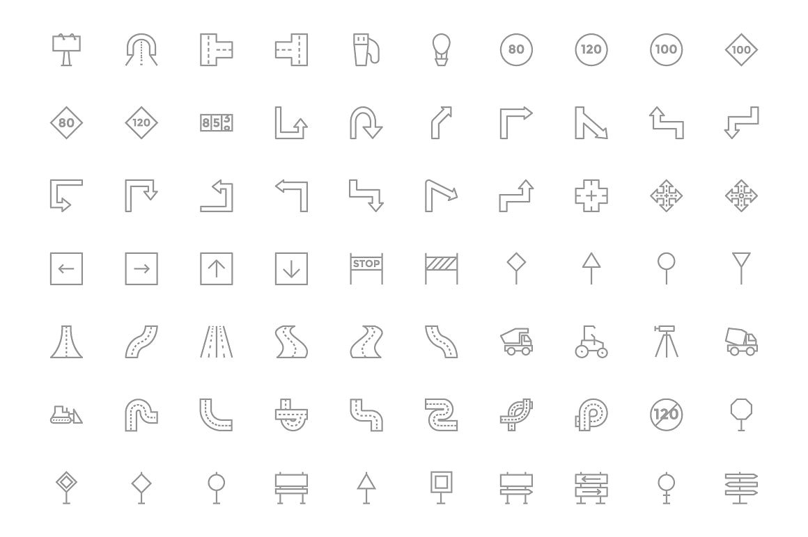 125 Road Outline Vector Icons