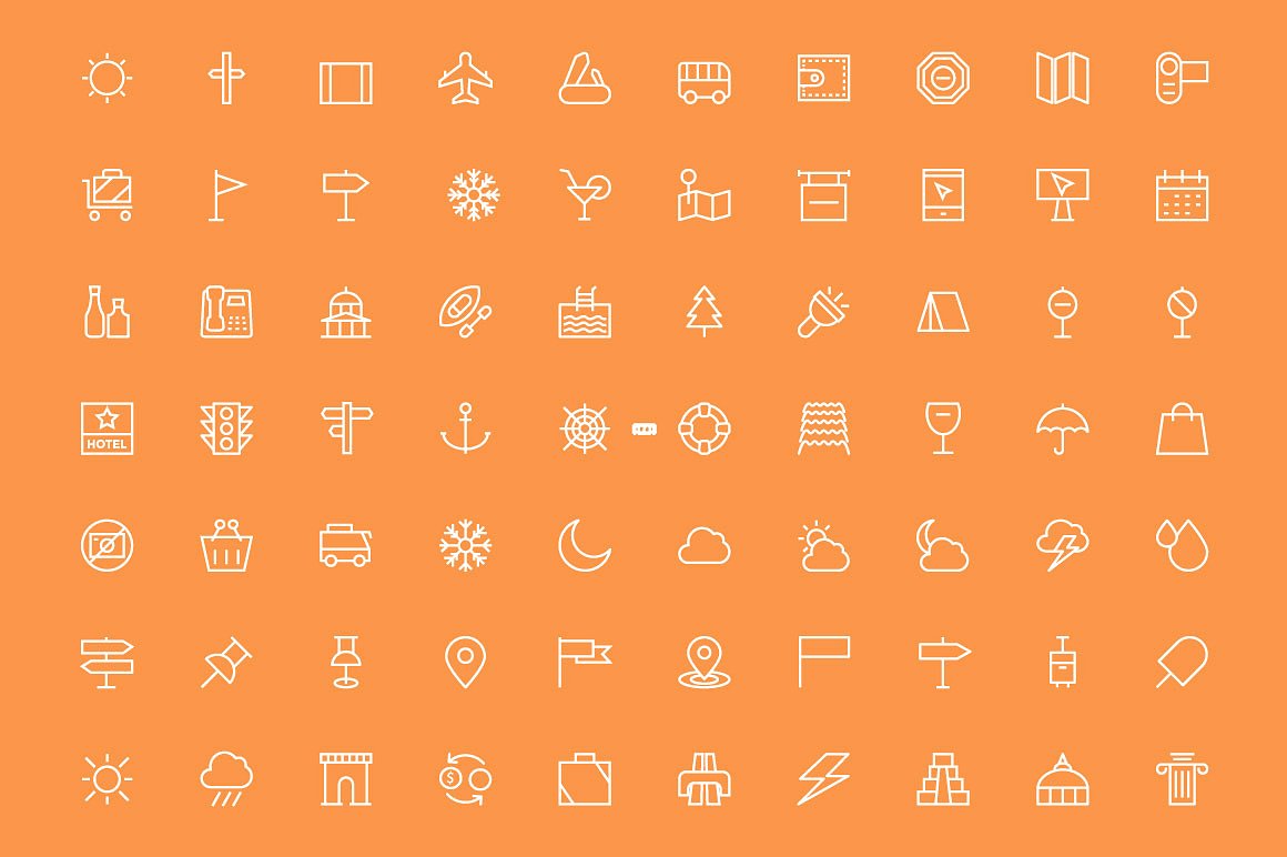 100 Tourism Line Vector Icons