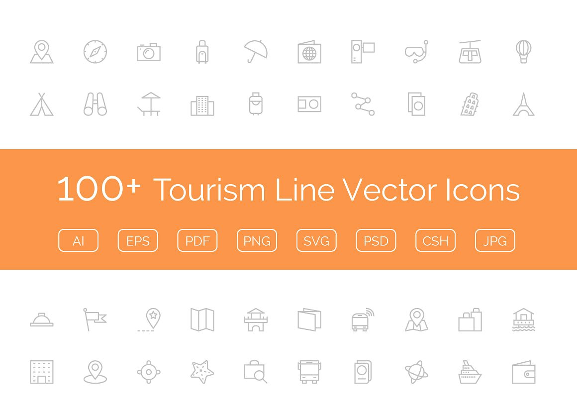 100 Tourism Line Vector Icons