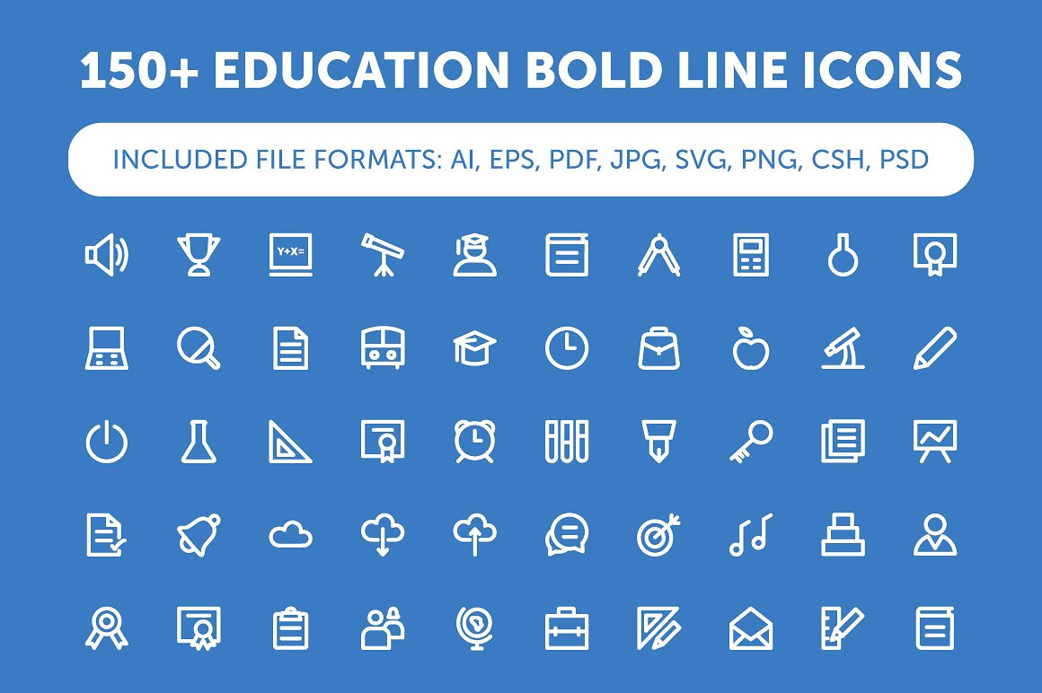 150 Education Bold Line Icons