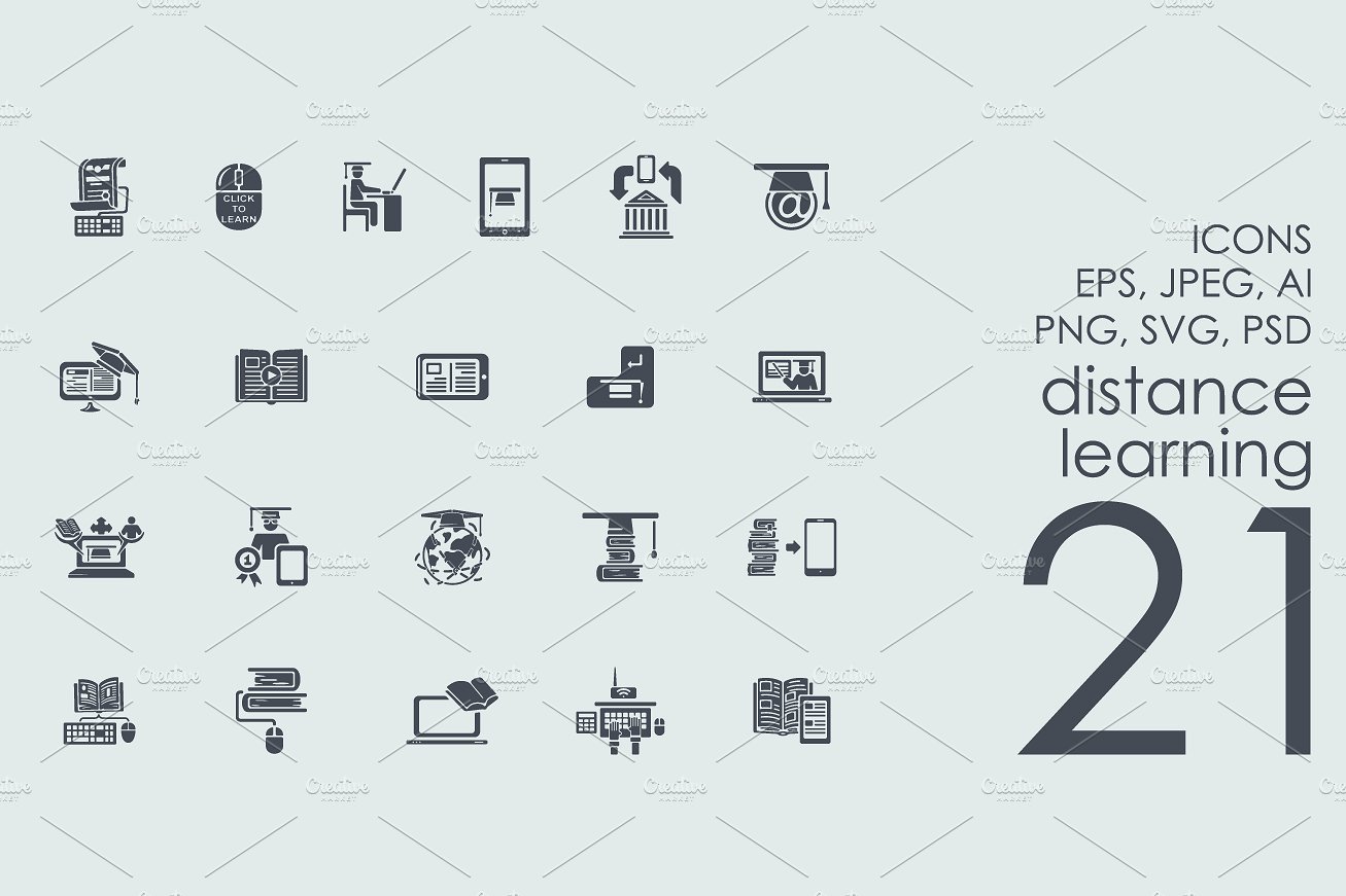 21 distance learning icons