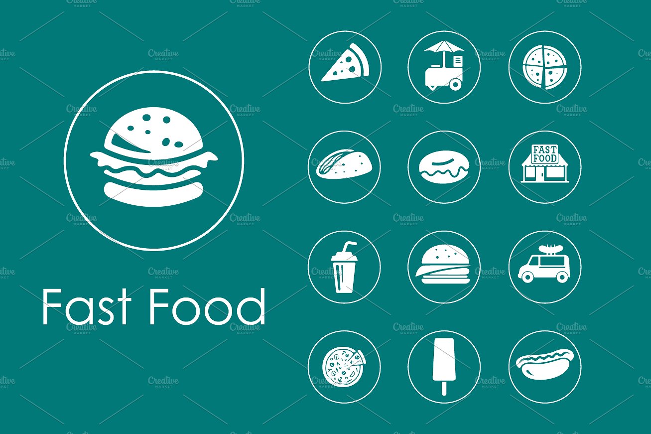 Set of fast food simple icons