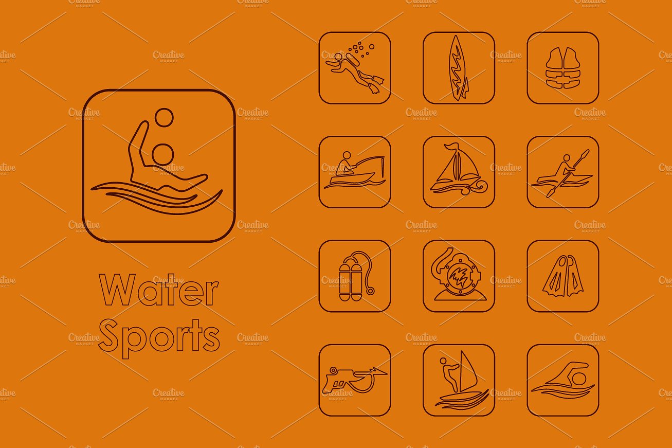 16 water sports simple icons