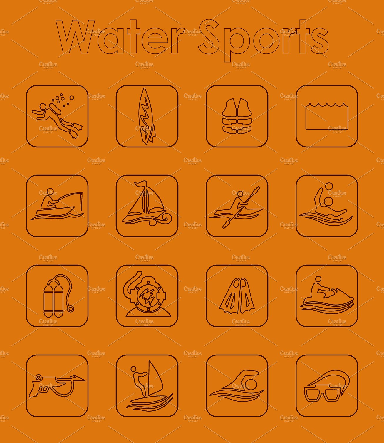 16 water sports simple icons