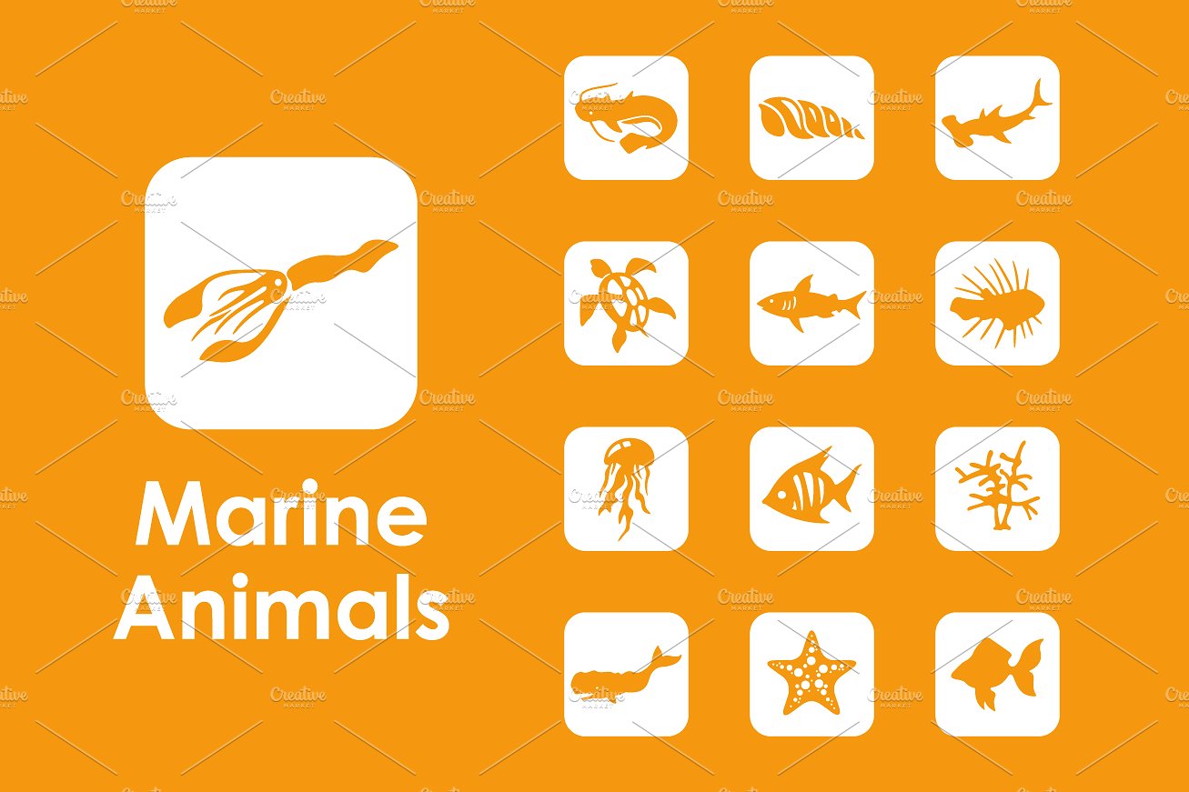 36 marine animals simple icons