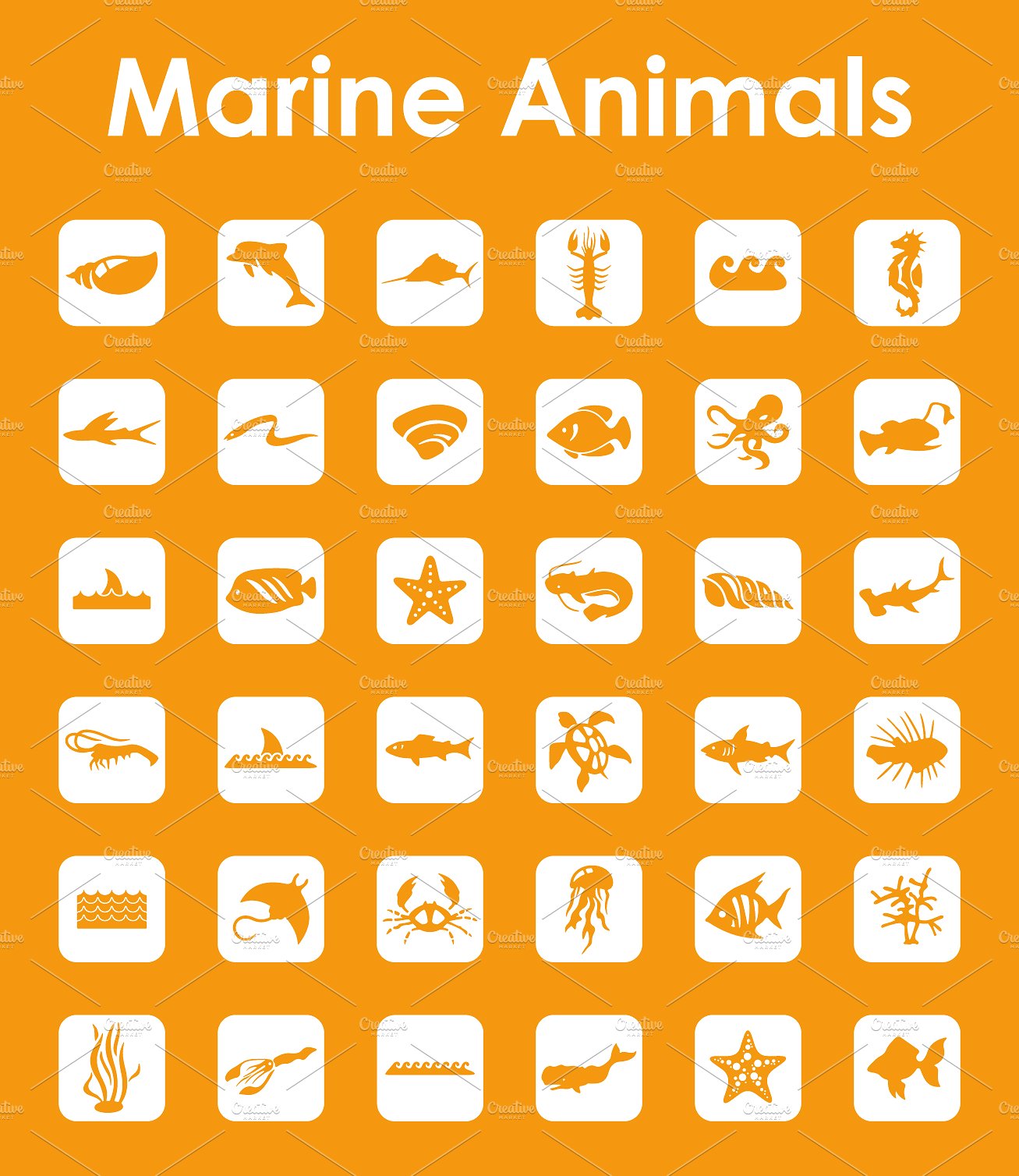 36 marine animals simple icons