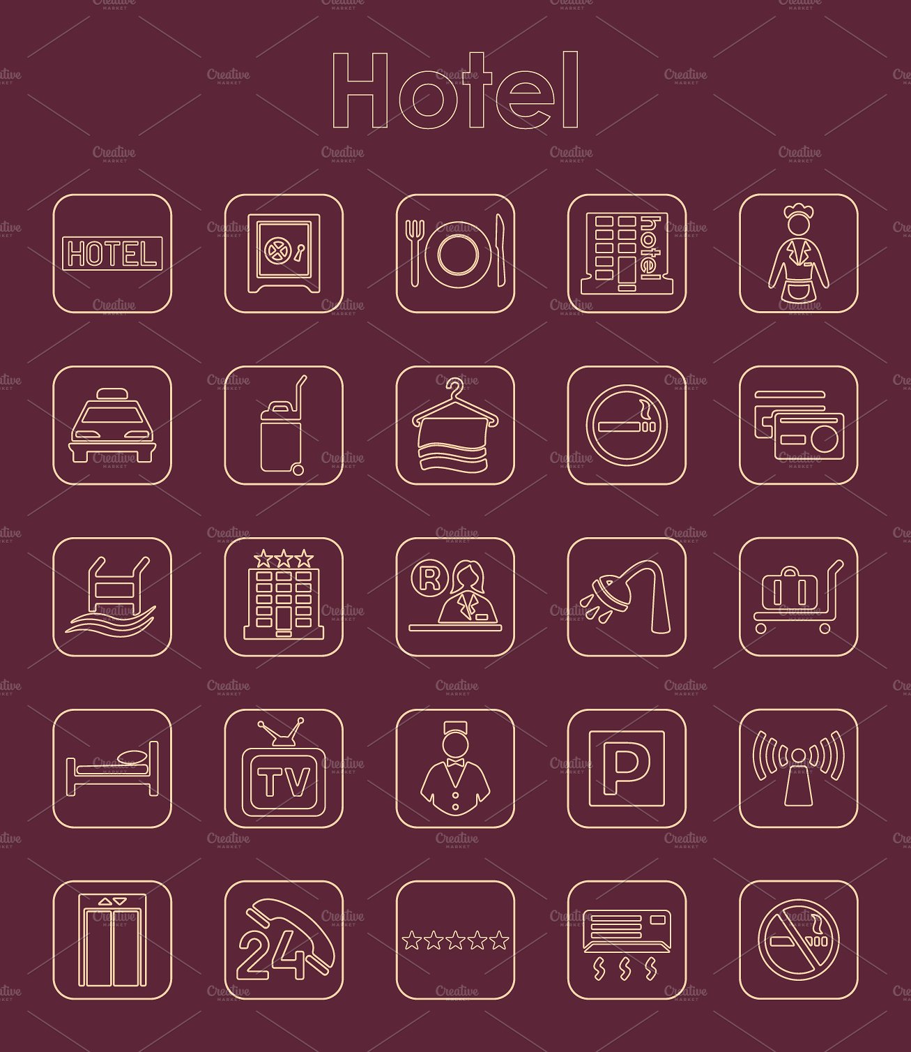 25 HOTEL simple icons