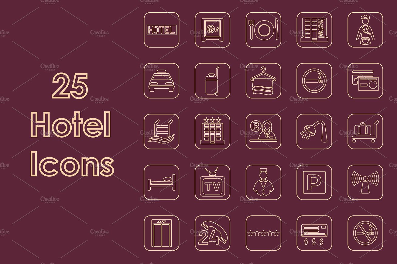 25 HOTEL simple icons