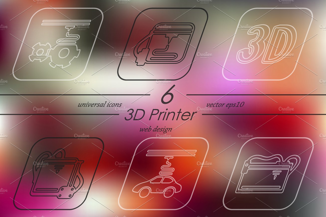 Set of three d printer icons