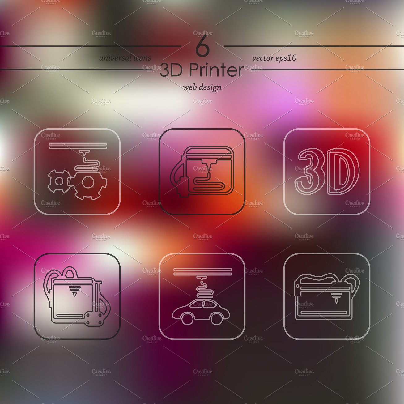 Set of three d printer icons