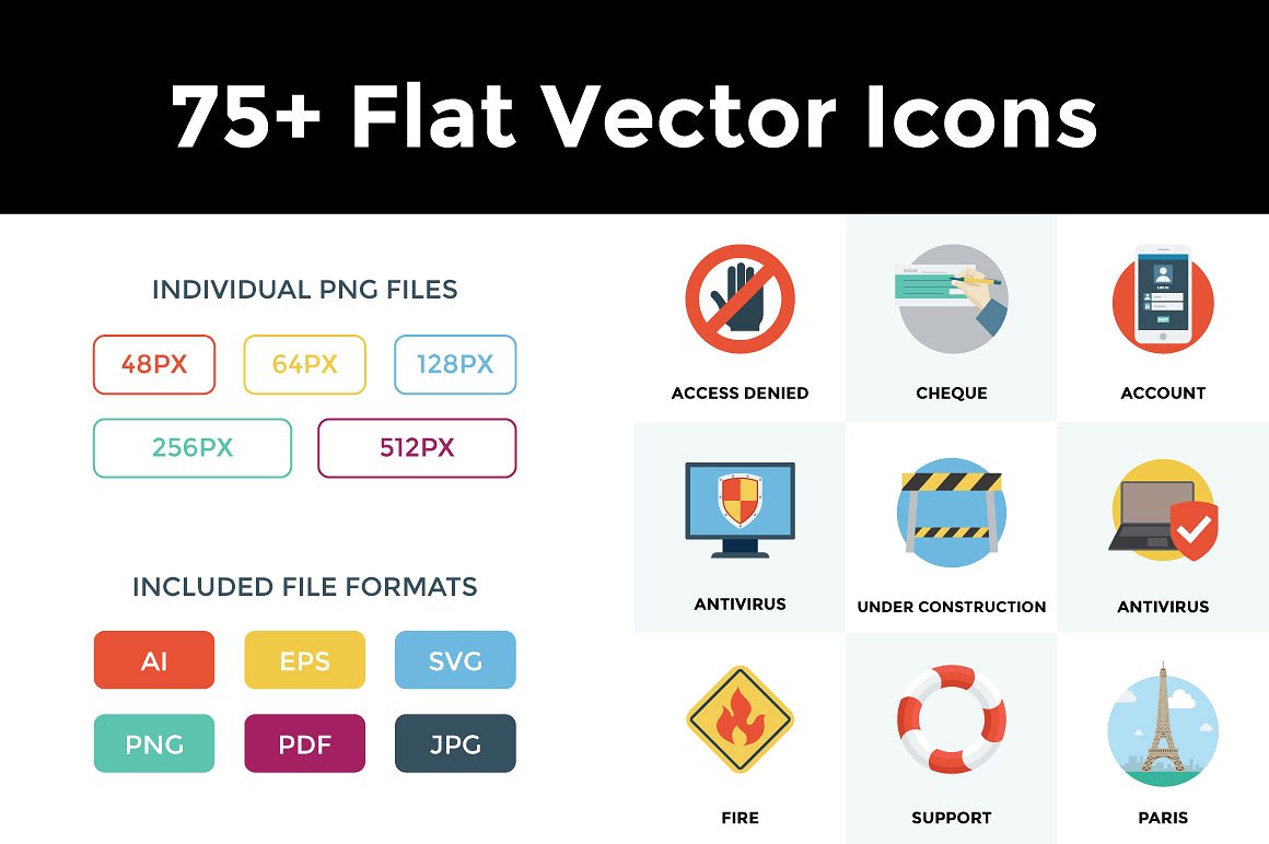 75 Flat Vector Icons