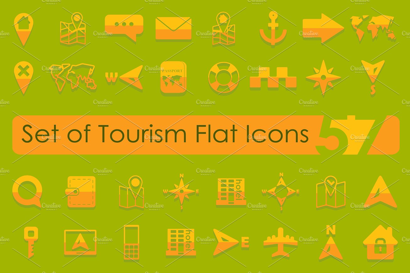 57 TOURISM flat icons