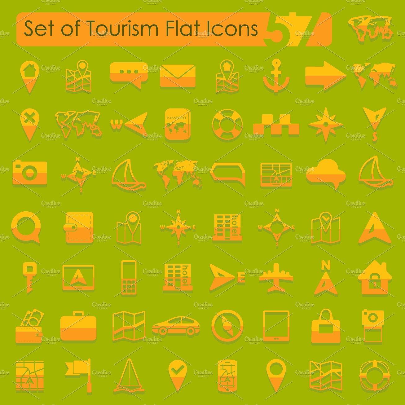 57 TOURISM flat icons