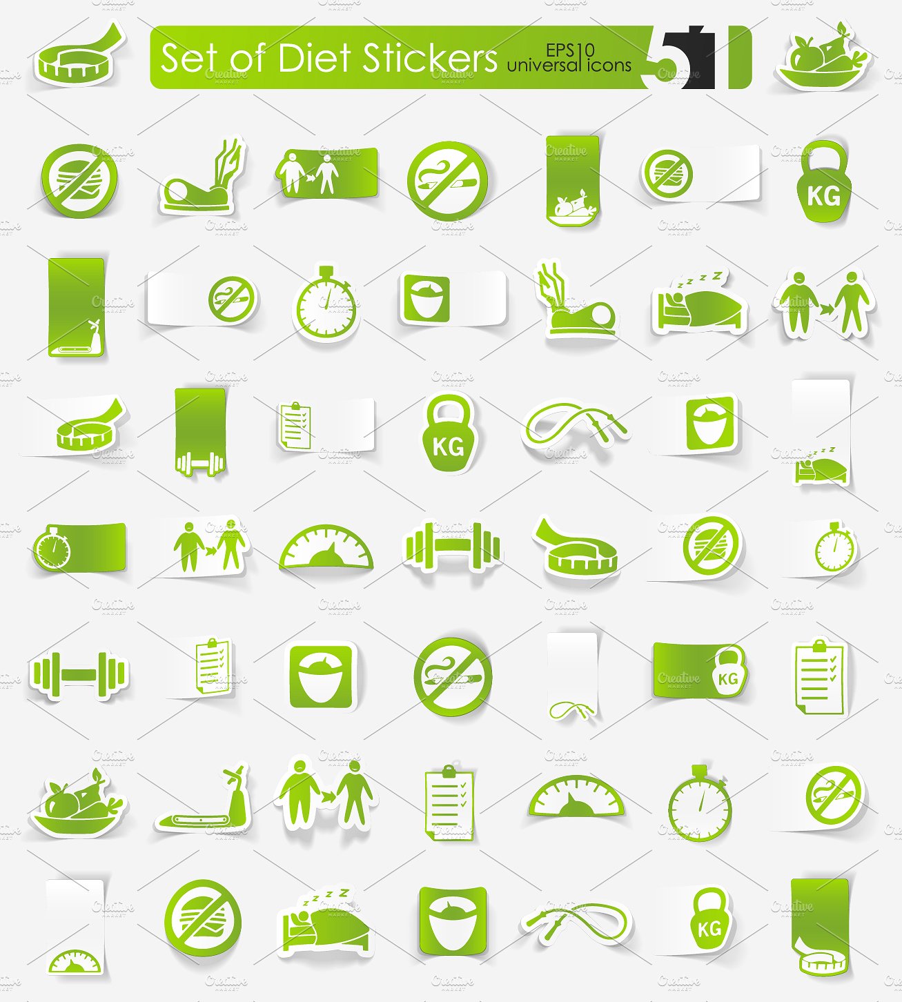 51 diet sticker icons with sha