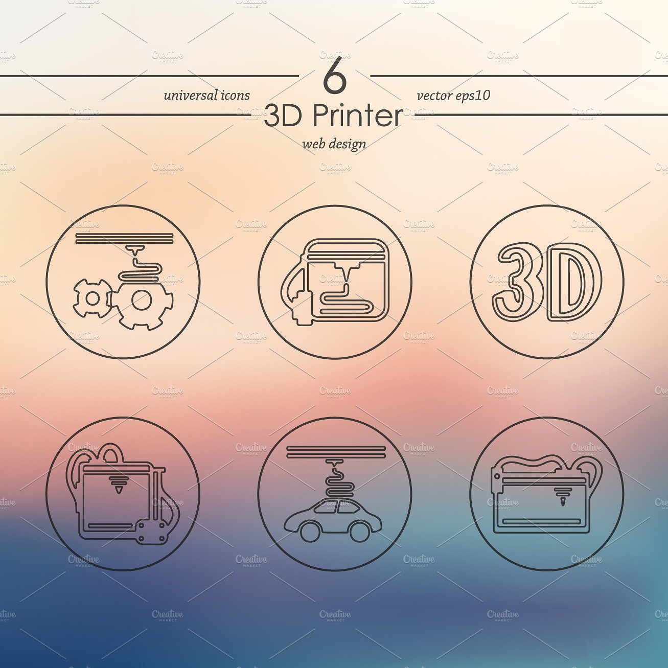 Set of 3D printer icons