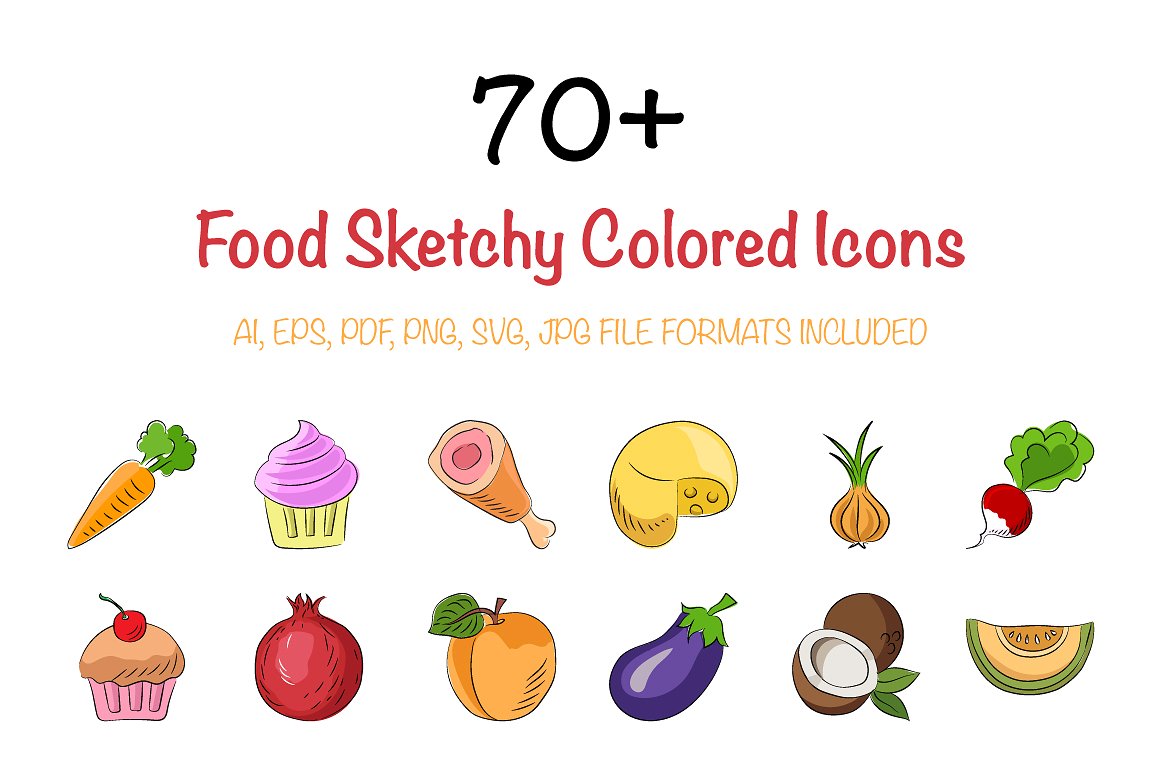 70 Food Sketchy Colored Icons