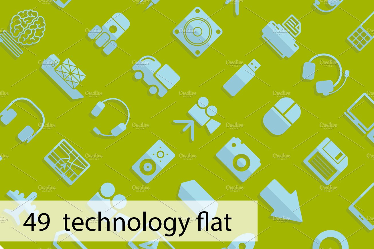 49 technology flat icons