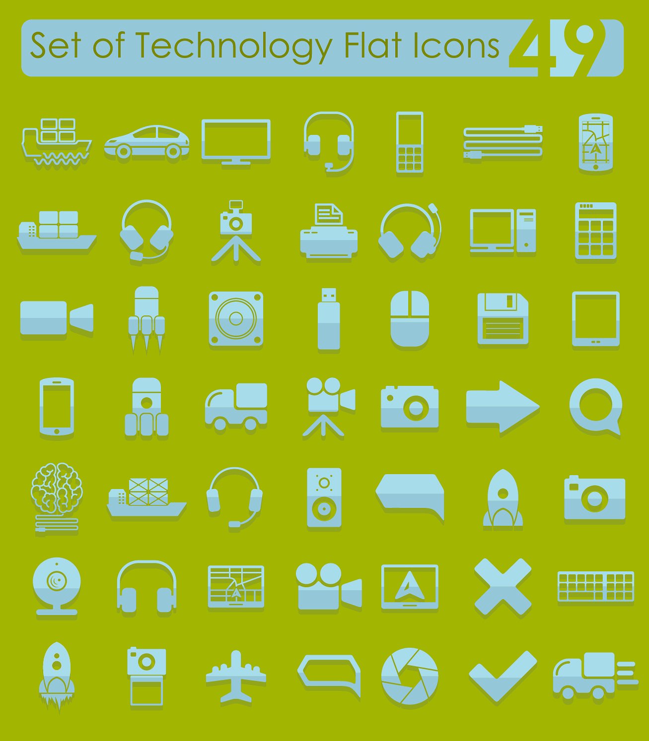 49 technology flat icons