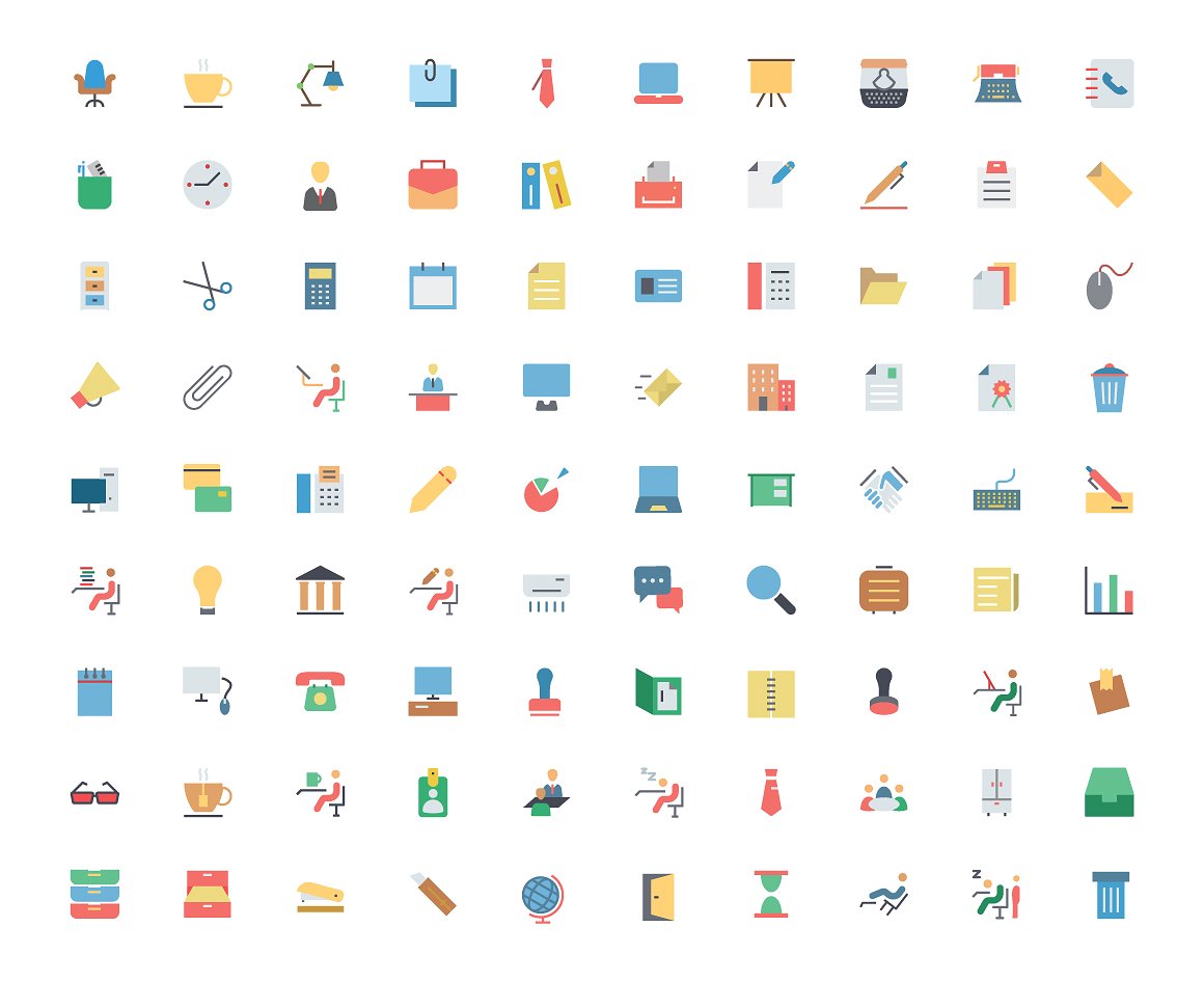 90 Flat Office Icons