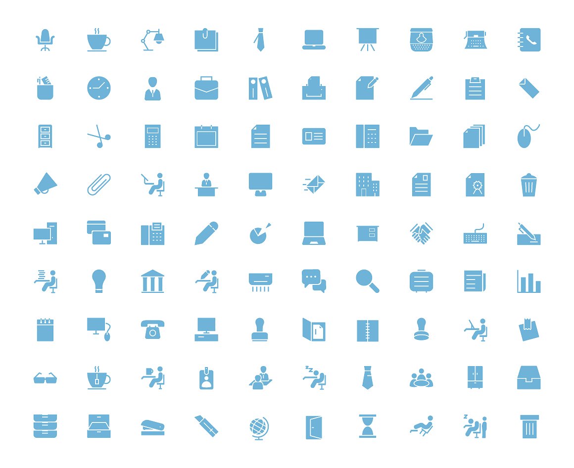 90 Flat Office Icons