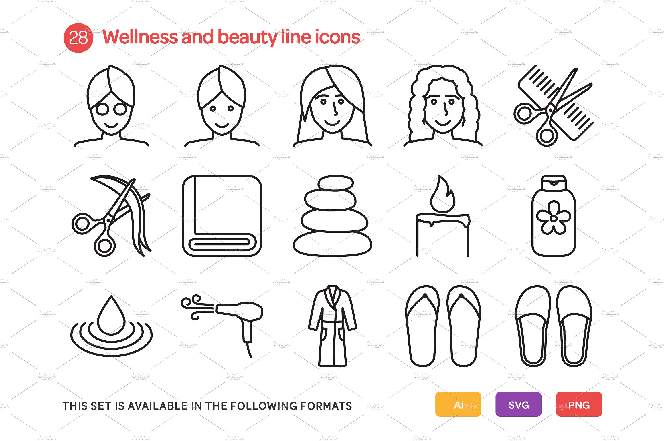 Wellness and Beauty Line Icons