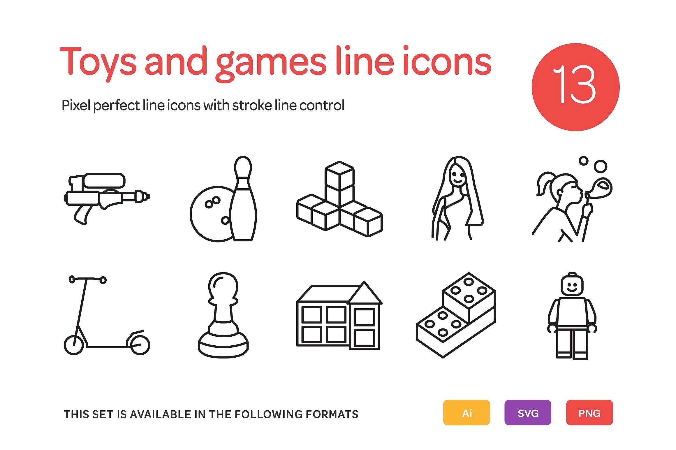 Toys and Games Line Icons Set