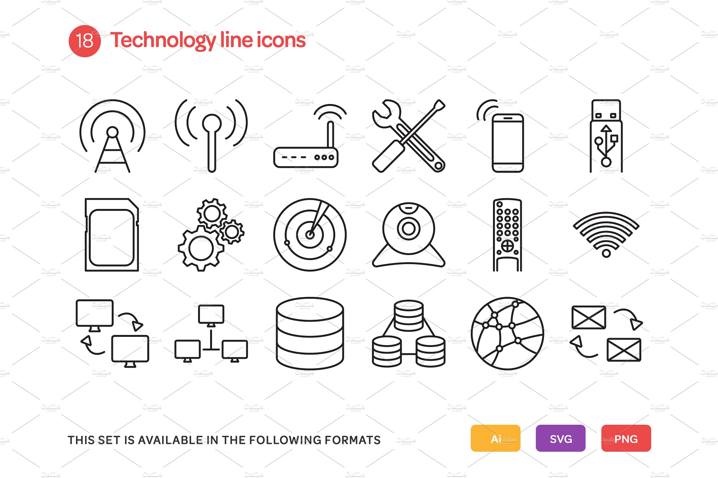 Technology Line Icons Set