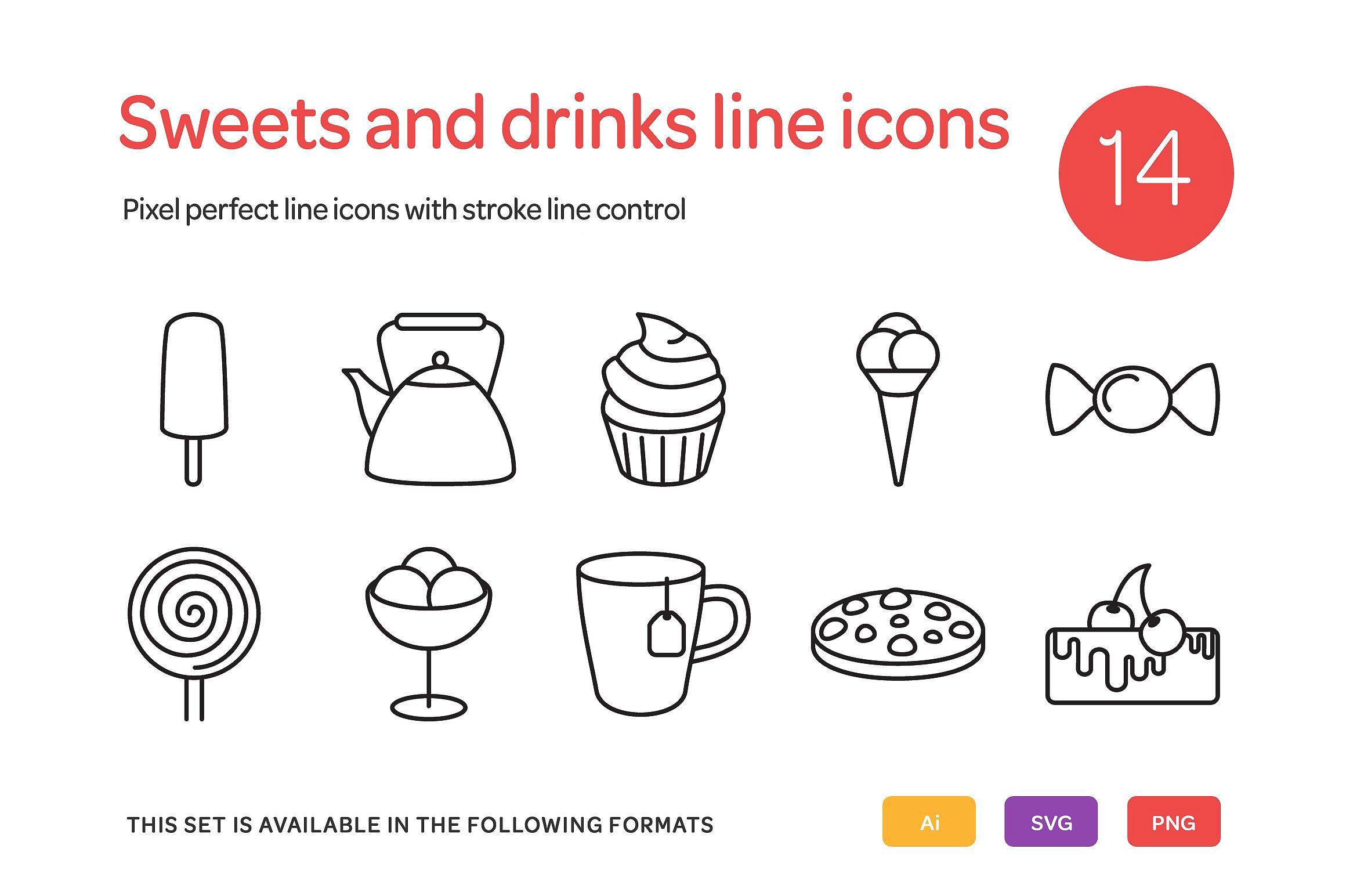 Sweets and Drinks Line Icons S