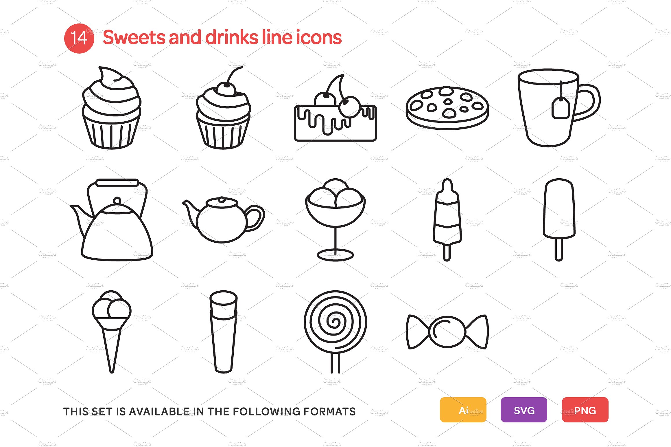 Sweets and Drinks Line Icons S