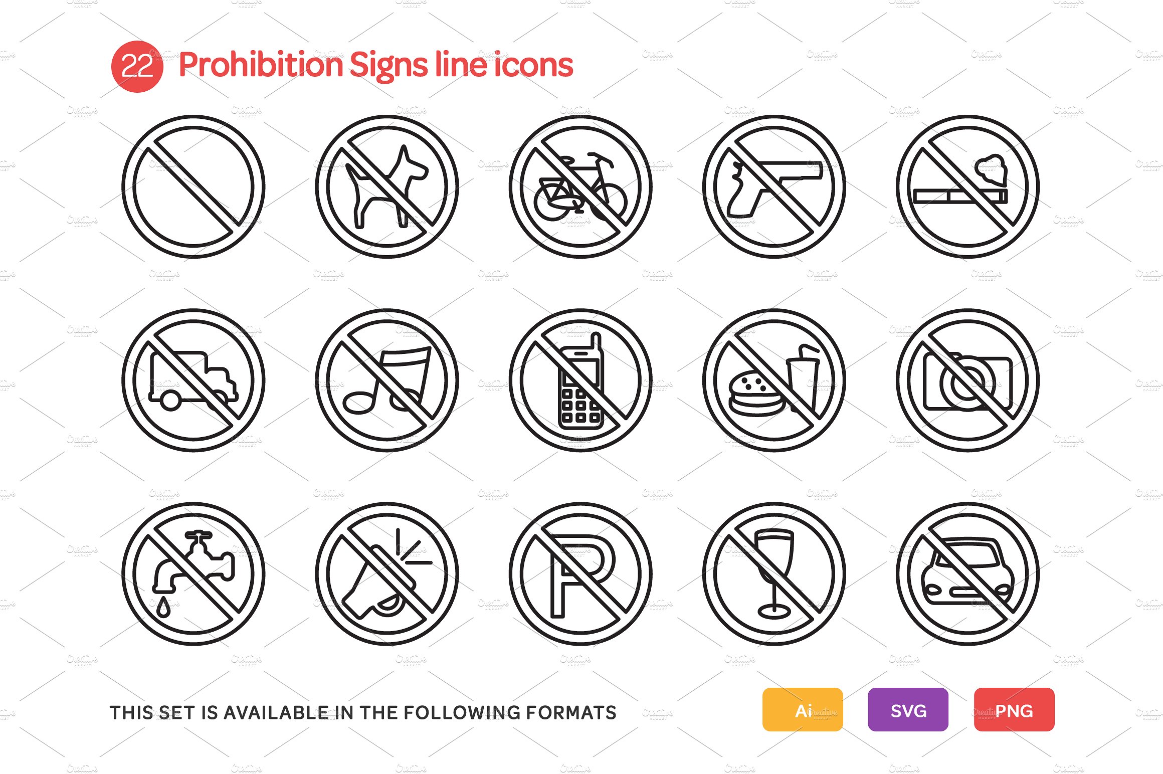 Prohibition Signs Line Icons S