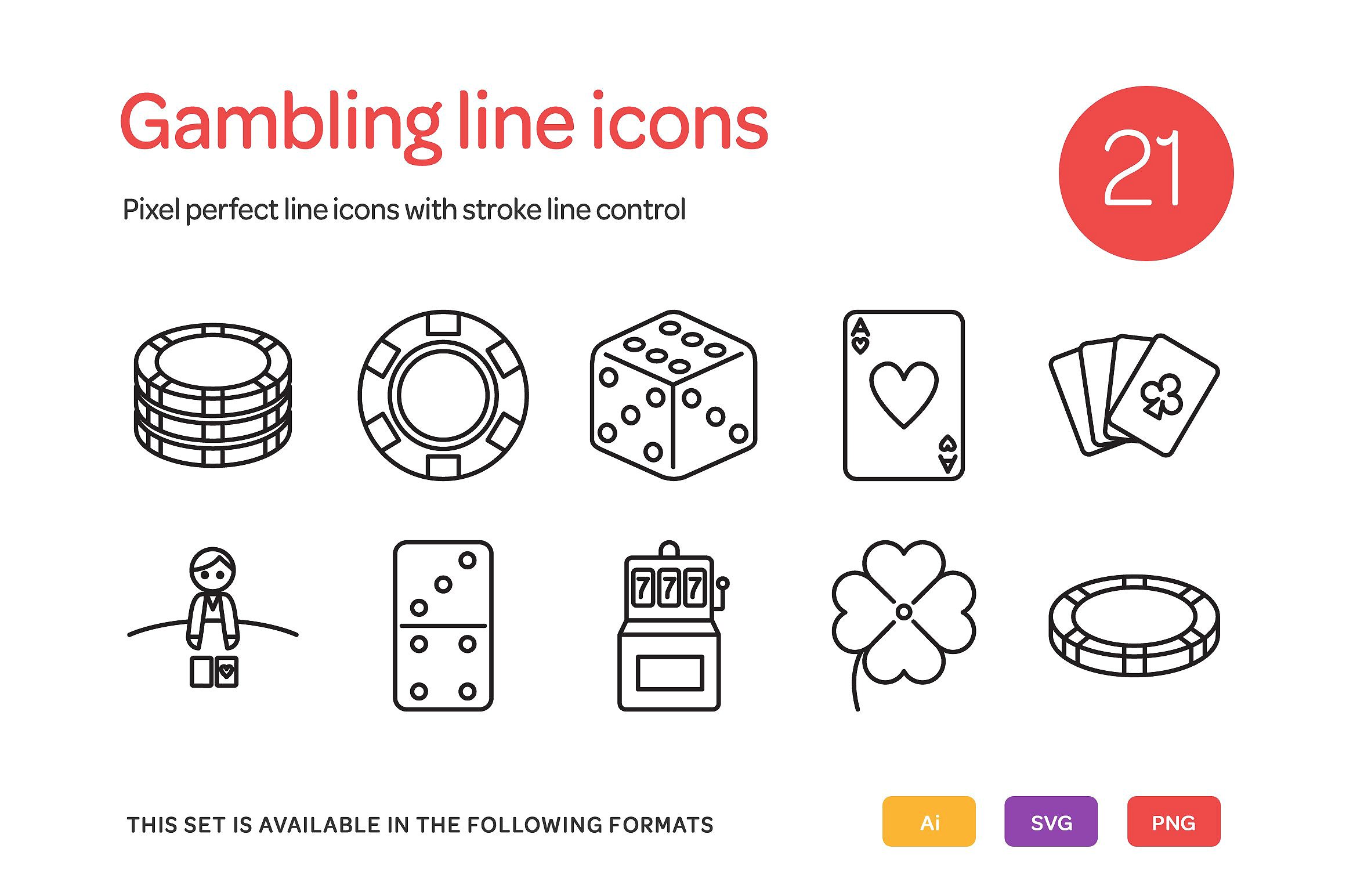 Gambling Line Icons Set