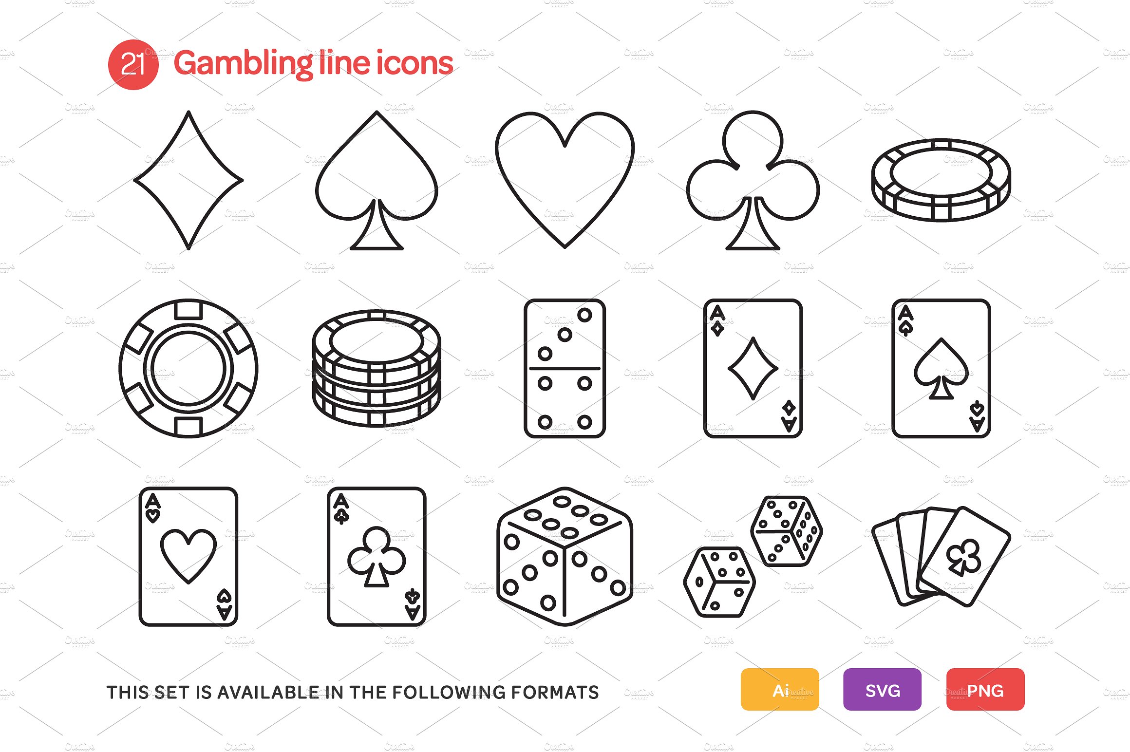 Gambling Line Icons Set