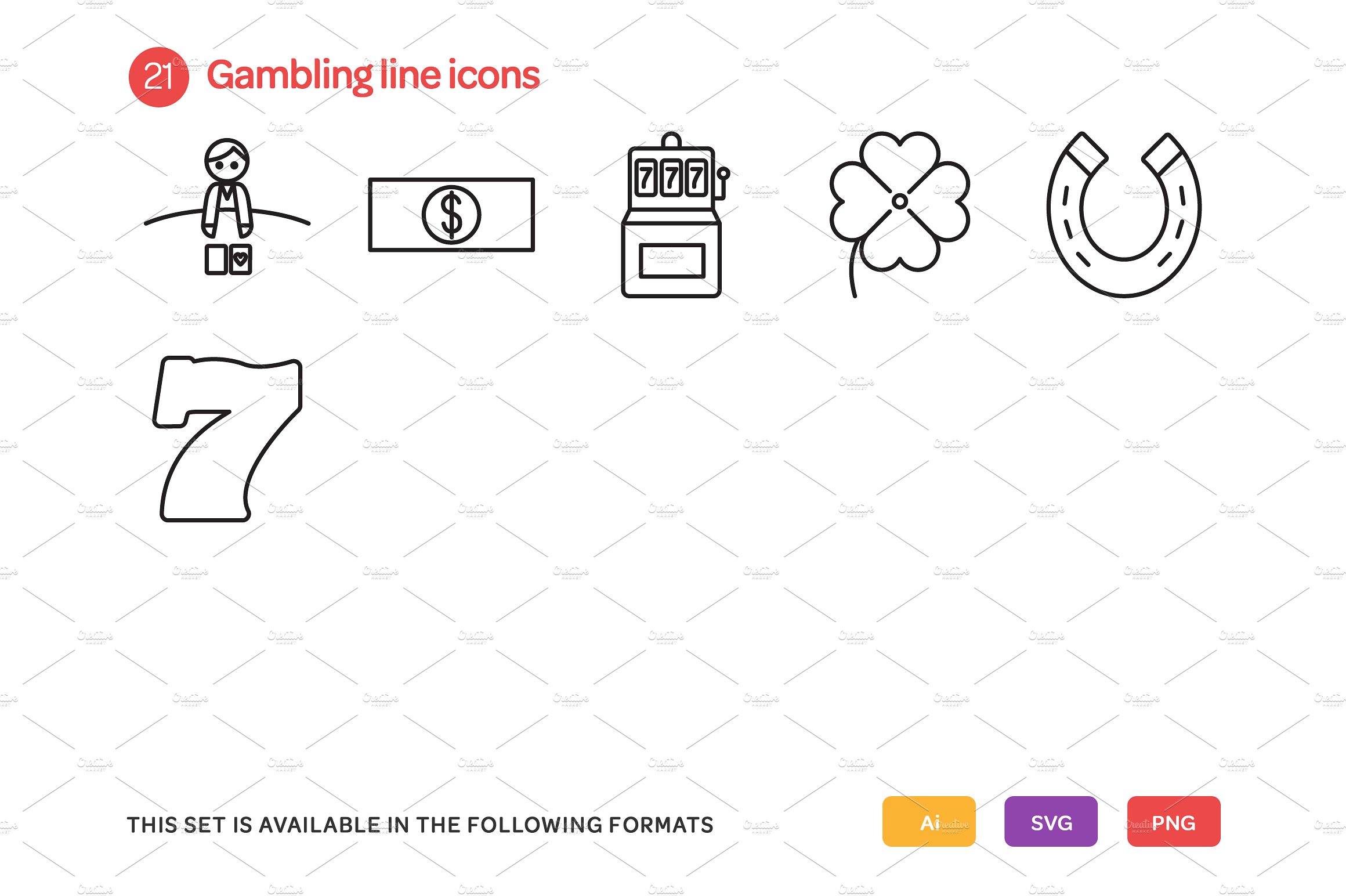 Gambling Line Icons Set