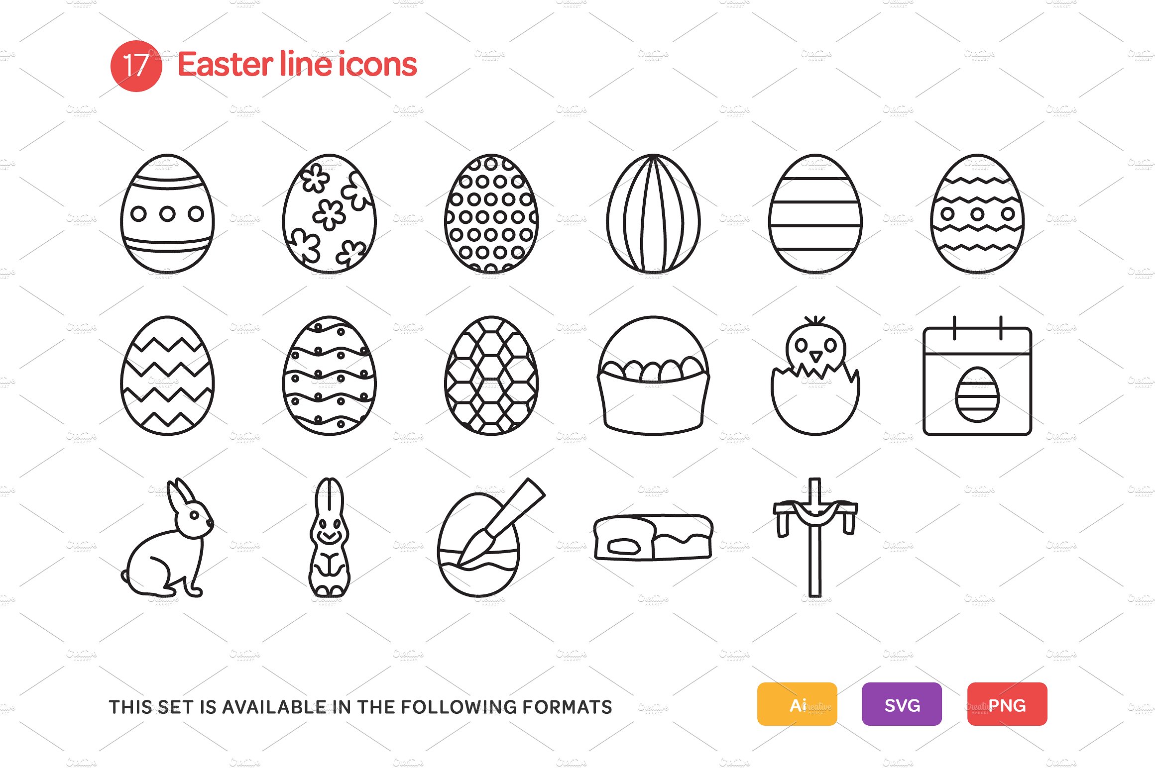 Easter Line Icons Set