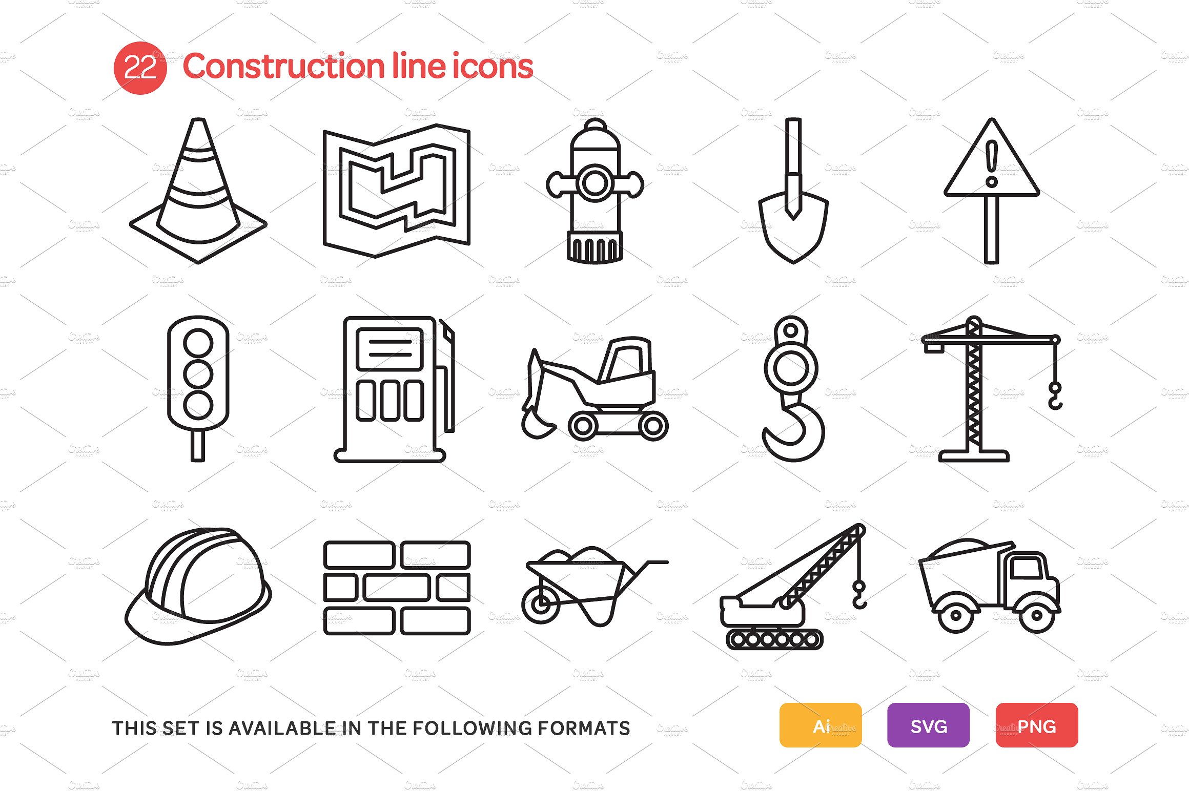 Construction Line Icons Set