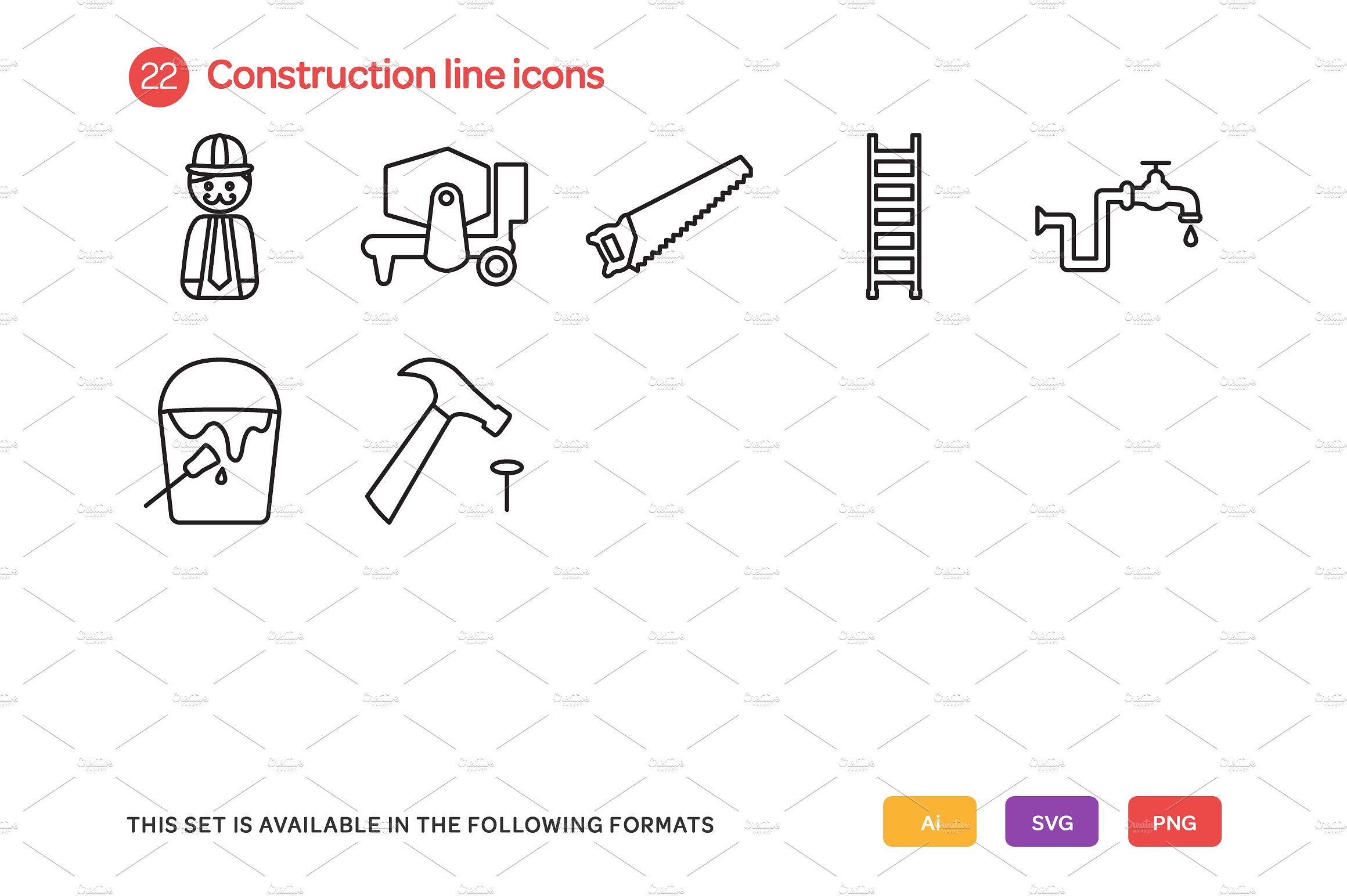 Construction Line Icons Set