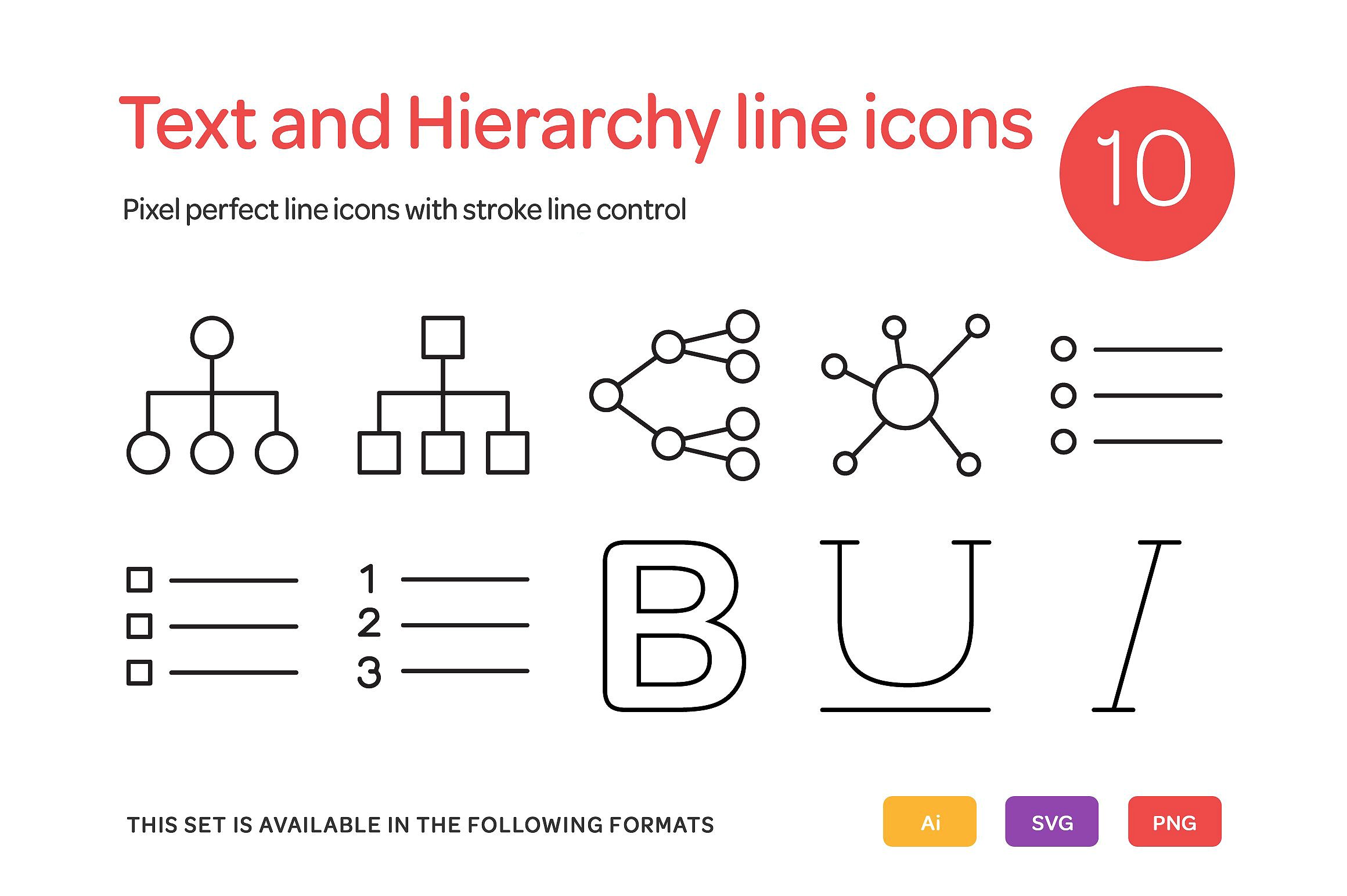 Text and Hierarchy Line Icons