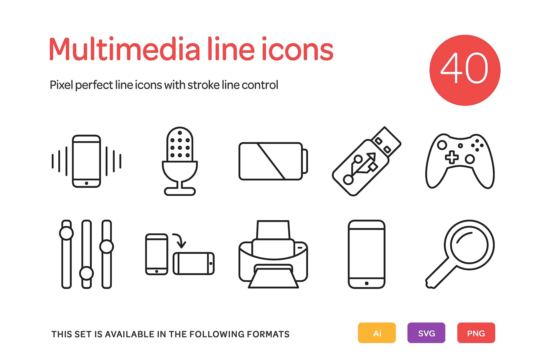 Multimedia Line Icons Set